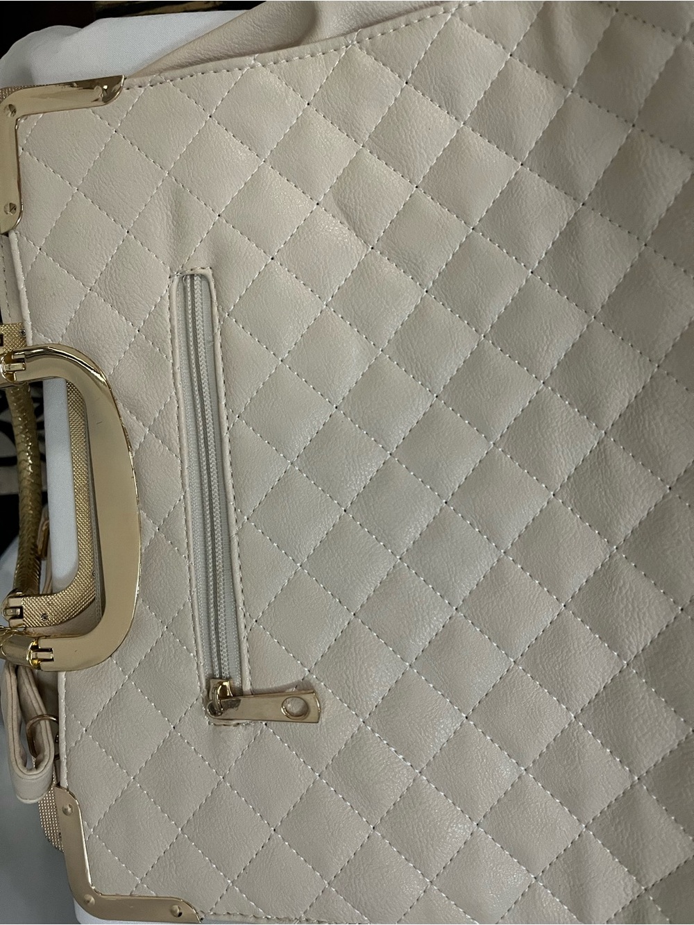Quilted CC Top-Handle Tote in Cream with Gold Hardware - Picture 10 of 11